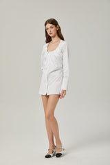 Tullia Shirt White Pleat Detail Thigh Length Self Tie