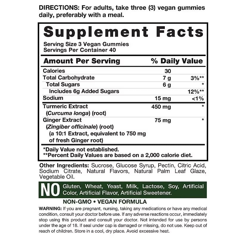 Turmeric 120 Gummies – Ginger & Curcumin for Immune & Joint Support