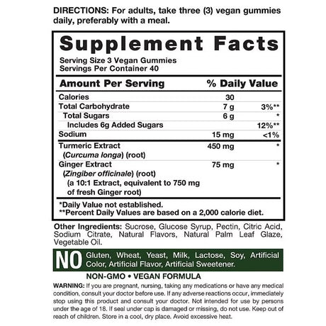 Turmeric 120 Gummies – Ginger & Curcumin for Immune & Joint Support