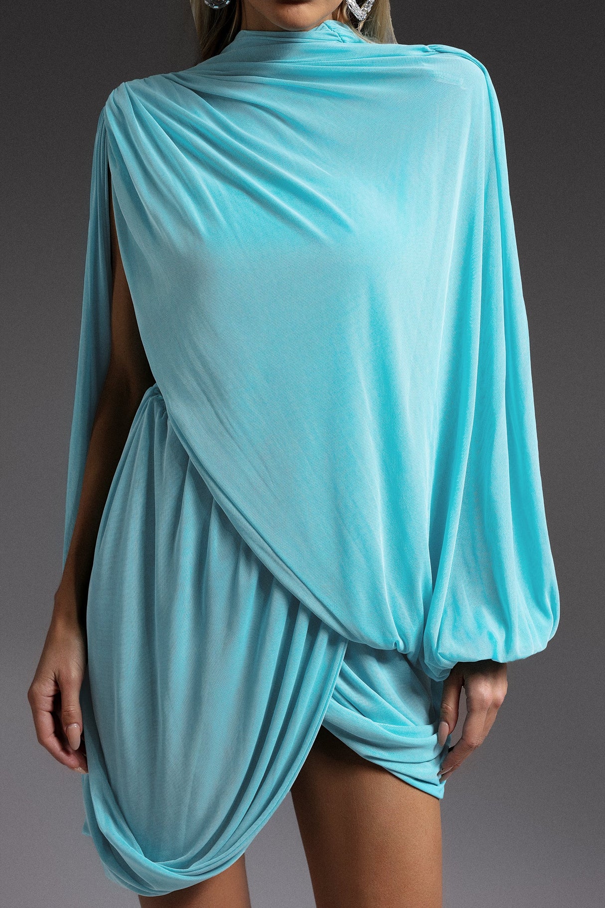 Turquoise Ternan Long Sleeve Fold Splice Mini Dress