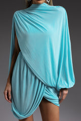 Turquoise Ternan Long Sleeve Fold Splice Mini Dress
