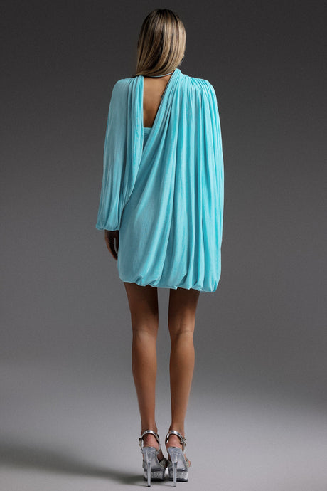 Turquoise Ternan Long Sleeve Fold Splice Mini Dress
