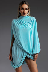 Turquoise Ternan Long Sleeve Fold Splice Mini Dress