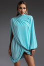 Turquoise Ternan Long Sleeve Fold Splice Mini Dress
