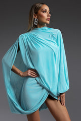 Turquoise Ternan Long Sleeve Fold Splice Mini Dress