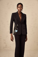 Two piece black sequined outfit with blazer and trousers formal evening wear set