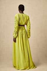 Two piece green outfit with smocked top and matching skirt for women called Emilie set