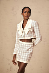 Two piece pink checked tweed outfit with jacket and skirt Ludivine matching set