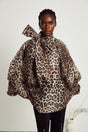 Ursula Blouse with Leopard Print Oversize Sleeves & Attached Scarf