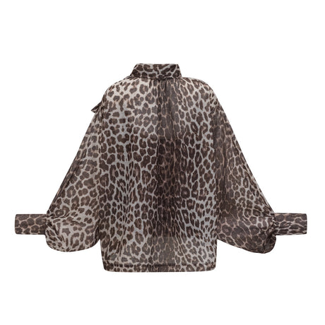 Ursula Blouse with Leopard Print Oversize Sleeves & Attached Scarf