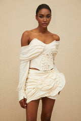 Vada Crop Top - Off - Shoulder - Boned - Lace - Up - Long Sleeve