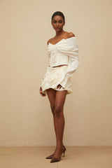 Vada Crop Top - Off - Shoulder - Boned - Lace - Up - Long Sleeve