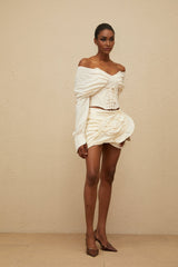 Vada Crop Top - Off - Shoulder - Boned - Lace - Up - Long Sleeve
