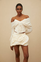 Vada Crop Top - Off - Shoulder - Boned - Lace - Up - Long Sleeve