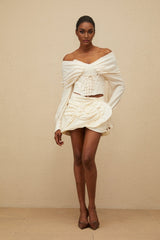 Vada Crop Top - Off - Shoulder - Boned - Lace - Up - Long Sleeve