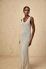 Vada Maxi Dress Grey & Silver Rhinestone Knit