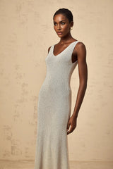 Vada Maxi Dress Grey & Silver Rhinestone Knit