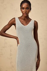 Vada Maxi Dress Grey & Silver Rhinestone Knit