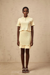 Vada Top & Skirt Set Yellow Ribbed Ruffle Hem Coord