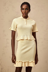 Vada Top & Skirt Set Yellow Ribbed Ruffle Hem Coord