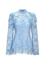 Valentina Blue Lace Floral Two Piece Dress