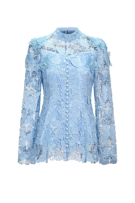 Valentina Blue Lace Floral Two Piece Dress