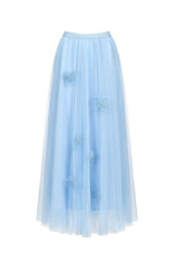 Valentina Blue Lace Two Piece Dress Floral Accents High Neckline Romantic Silhouette Special Occasions Statement Piece