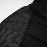 Valentina Midi Dress Black Sheer Mesh Ruched Asymmetric Hem Zip Detail