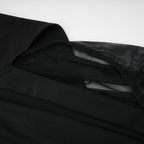 Valentina Midi Dress Black Sheer Mesh Ruched Asymmetric Hem Zip Detail