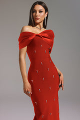 Valentina Red Diamond Detail One-Shoulder Dress
