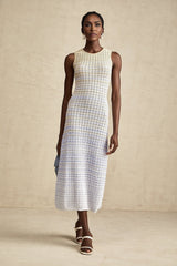 Valentina Sleeveless Round Neck Contrast Colors Midi Dress