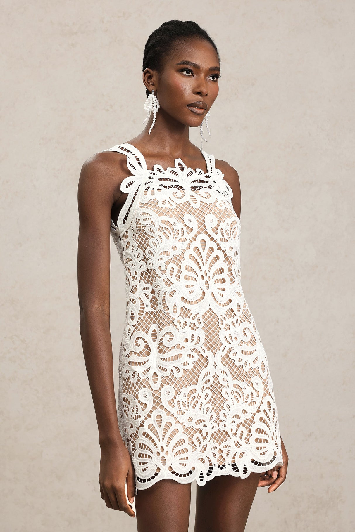 Valentina White Lace Halter Mini Dress