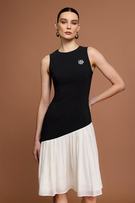 Valeria Black Asymmetric Flower Embellished Dress