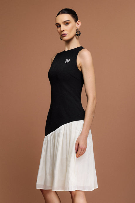 Valeria Black Floral Embellished Asymmetric Dress