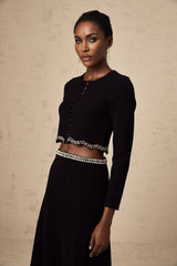 Valeria Cardigan & Skirt Black Crystal Embellished Matching Set
