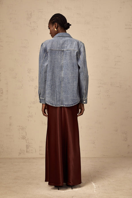 Valeria Denim Shirt Blue Rhinestone Striped Embellished