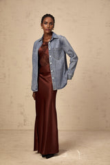Valeria Denim Shirt Blue Rhinestone Striped Embellished