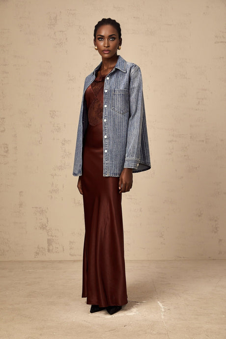 Valeria Denim Shirt Blue Rhinestone Striped Embellished