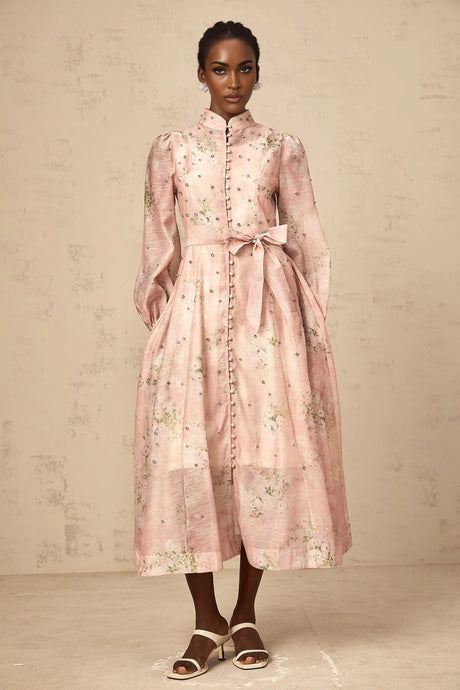 Valeria Midi Dress Floral Crystal Embellished Pink
