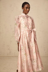 Valeria Midi Dress Floral Crystal Embellished Pink