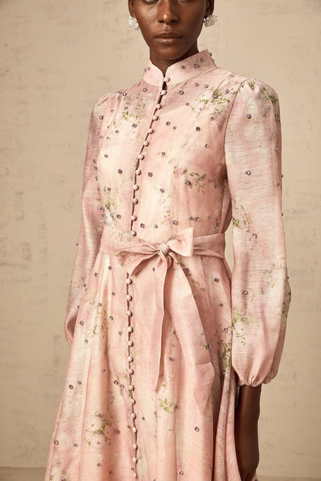 Valeria Midi Dress Floral Crystal Embellished Pink
