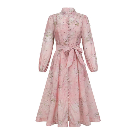 Valeria Midi Dress Floral Crystal Embellished Pink