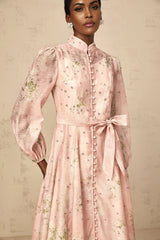 Valeria Midi Dress Floral Crystal Embellished Pink