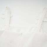 Valeria Midi Dress White Faux - Flower Square - Neck