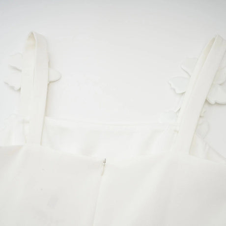 Valeria Midi Dress White Faux - Flower Square - Neck