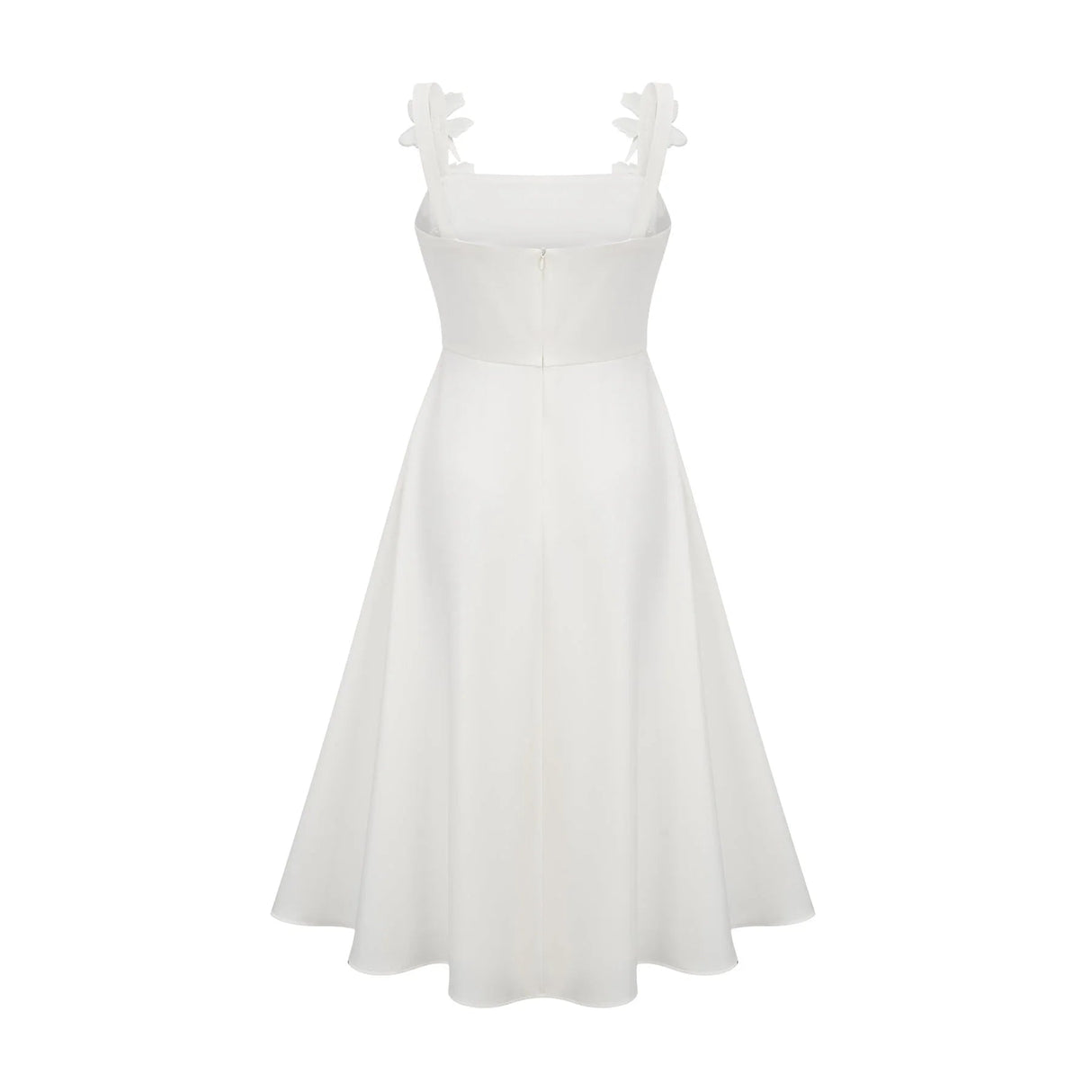 Valeria Midi Dress White Faux - Flower Square - Neck