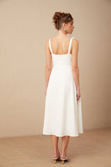 Valeria Midi Dress White Faux - Flower Square - Neck