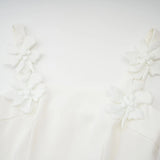 Valeria Midi Dress White Faux - Flower Square - Neck