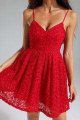 Valeria Red Floral Dress V-neckline Adjustable Straps