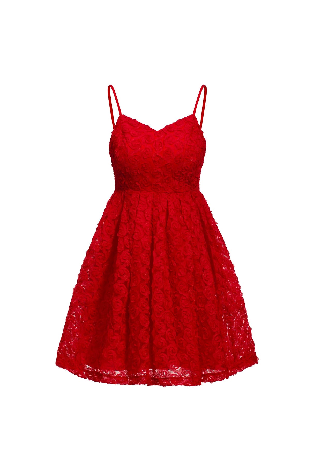 Valeria Red Floral V-Neckline Flared Dress